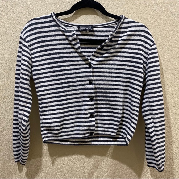Jacques Michel Cropped Button Sweater Blue & White - Picture 1 of 5